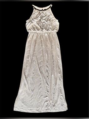 M&S Collection US Sz 10 Sleeveless Light Gold Low Double‎ Slit Midi Slip Dress